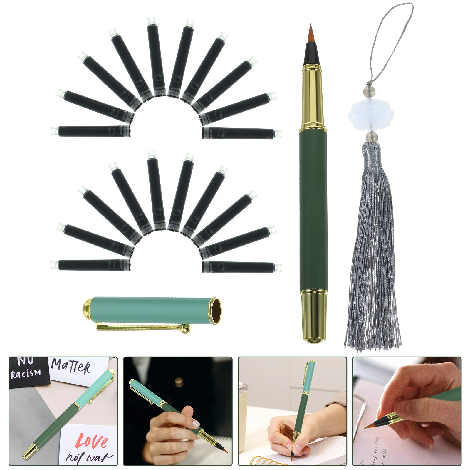 

1Set Steel Brush Pen Soft Flexible Tip for Chinese Calligraphy Letter Drawing Refillable Fountain Brush Pen Calligraphy Pens