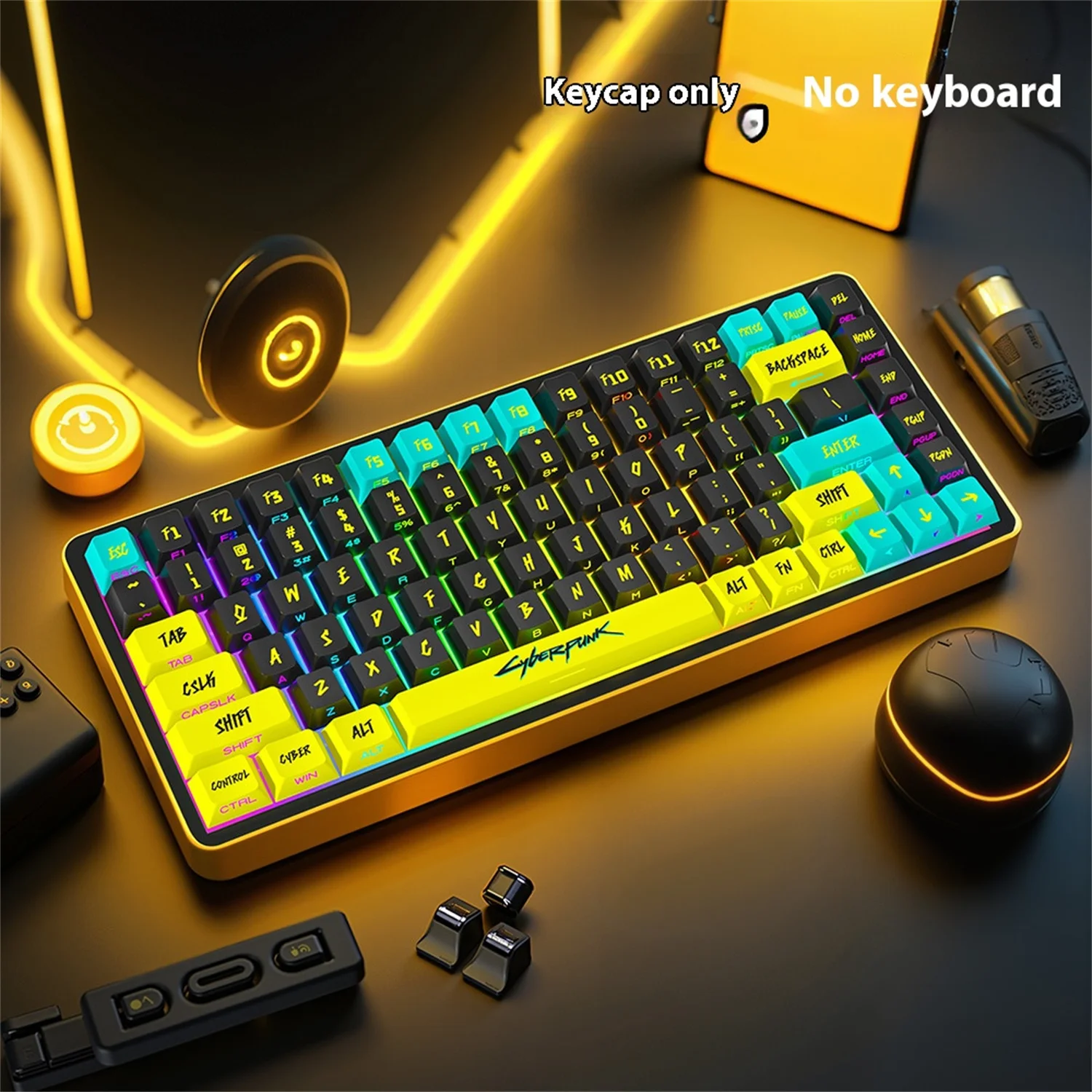 

A must-have for friends in 2025, Cyberpunk 129 key translucent keycap PBT heat sublimation compatible wooting keycap