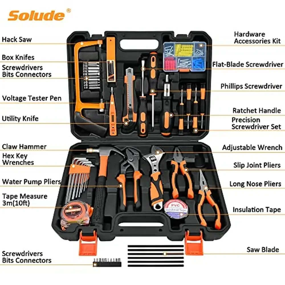 148-Piece Home Repair Kit Gift Set Men Women College Students Handyman Tool Box Screwdrivers Wrenches Pliers Hammer Hacksaw Tape