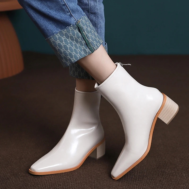 Taoffen New Arrivals Women Ankle Boots Real Leather Zip Shoes Woman Winter Party Club Short Boots Female Footwear Size 33-40