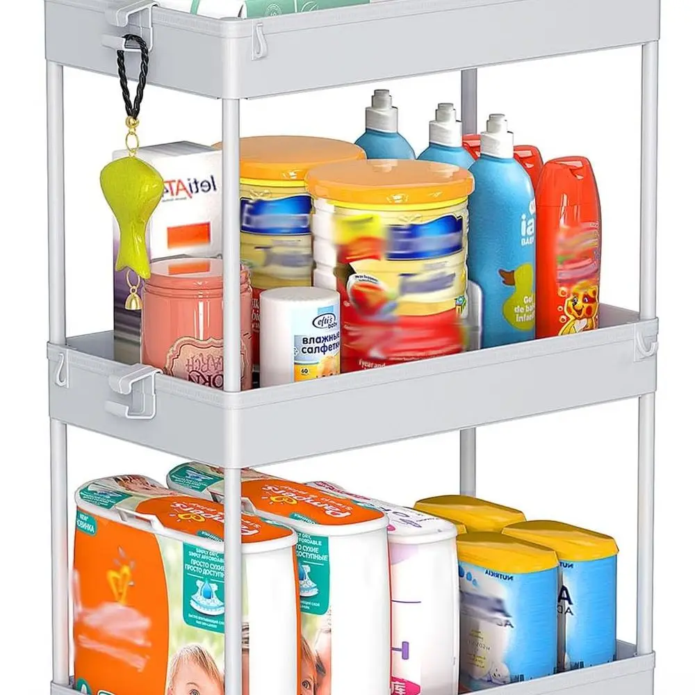 

Тележка на колесиках, 3-уровневая тележка для ванной комнаты, органайзеры с колесами, организация прачечной, мобильный стеллаж, универсальная тележка Sto