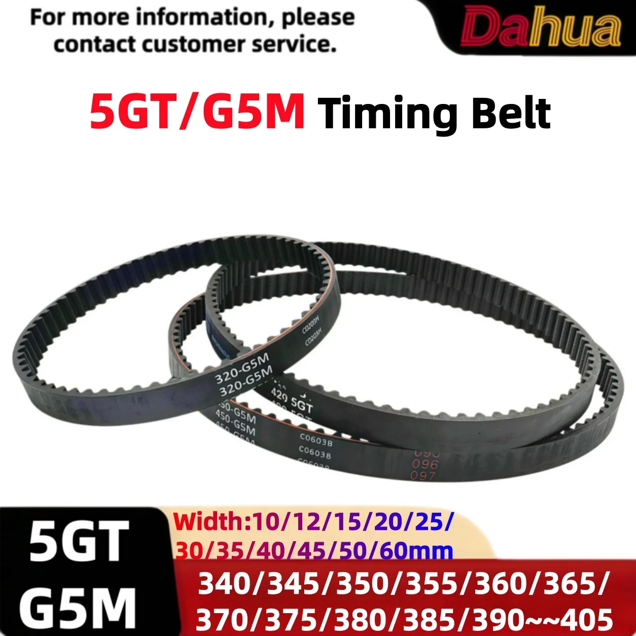 5GT Timing Belt Closed Loop Rubber Synchronous Belt 5mm Pitch L 340~405-5GT  W10-60mm for 3D Printer CNC Laser Engraver Machine