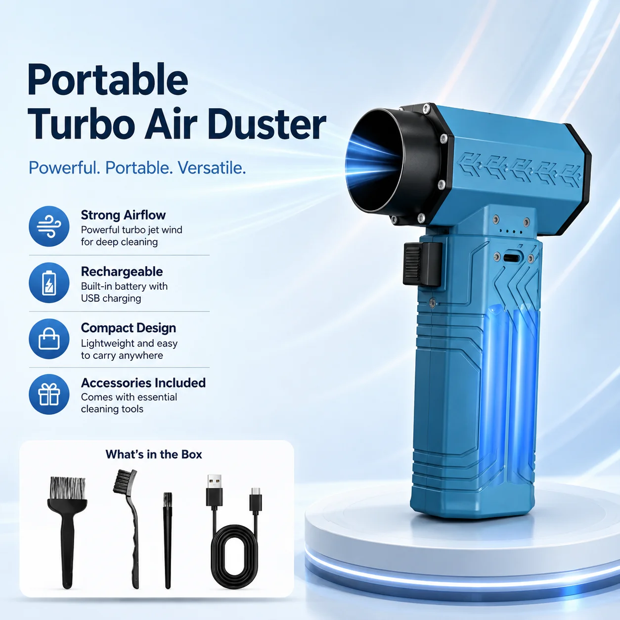Powerful Jet Dryer Blower Fan 70m/s Wind Speed USB‑Charging Hand‑Held Turbo Fan Portable Dust Remover For Car Home