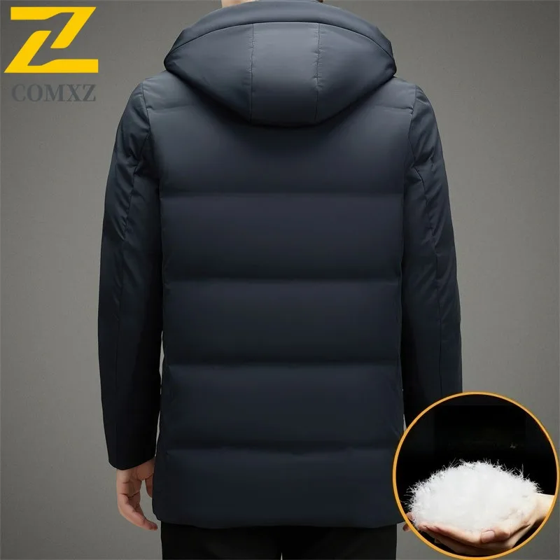 COMXZ Men Down Jacket Fashion Detachable Hood Outdoor Work Lightweight Padded Jacket Leisure Business Thickened Warm Winter Coat