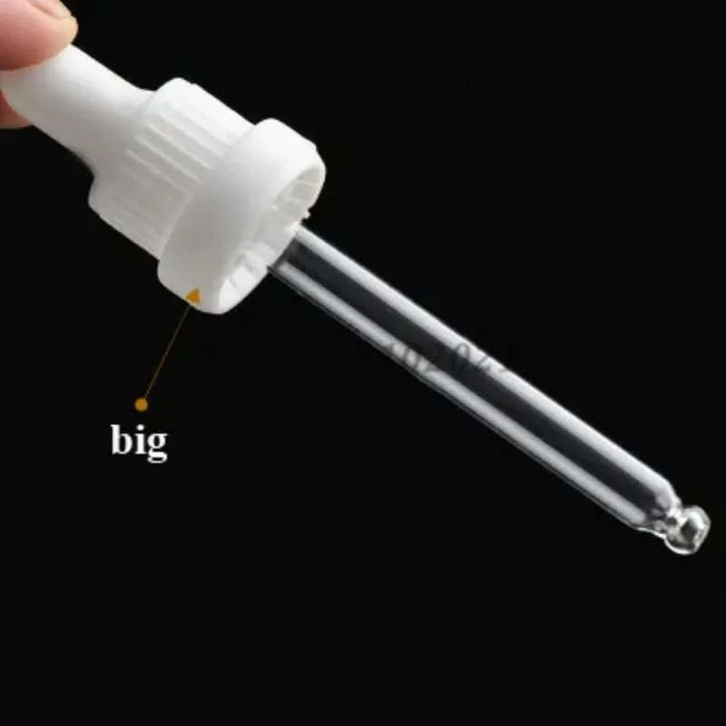 50pcs/lot Plastic Black/White Screw Press Dropper Cover Cap with Glass Pipette for 5/10/15/20/30/50/100ml Essential Oil Bottles