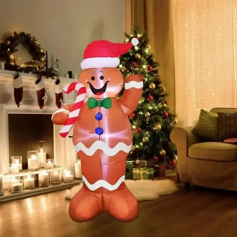 1.5m Inflatable Gingerbread Man with LED Lights - Perfect for Indoor/Outdoor Christmas Party Decorations & Yard Props