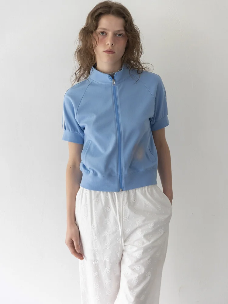 Haag Original Design Knitted Sports Jaet Summer A-Line Jersey Tra Top Organic Cotton ort Sve Zipper Closure Pure Color