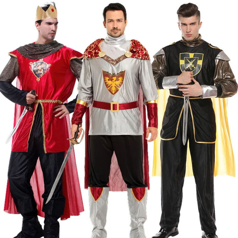 Male Fancy Costume Outfits Middle Ages King Emperor Cosplay Suit with Cloak Royal Crown Carnival Halloween Theme Party Clothes