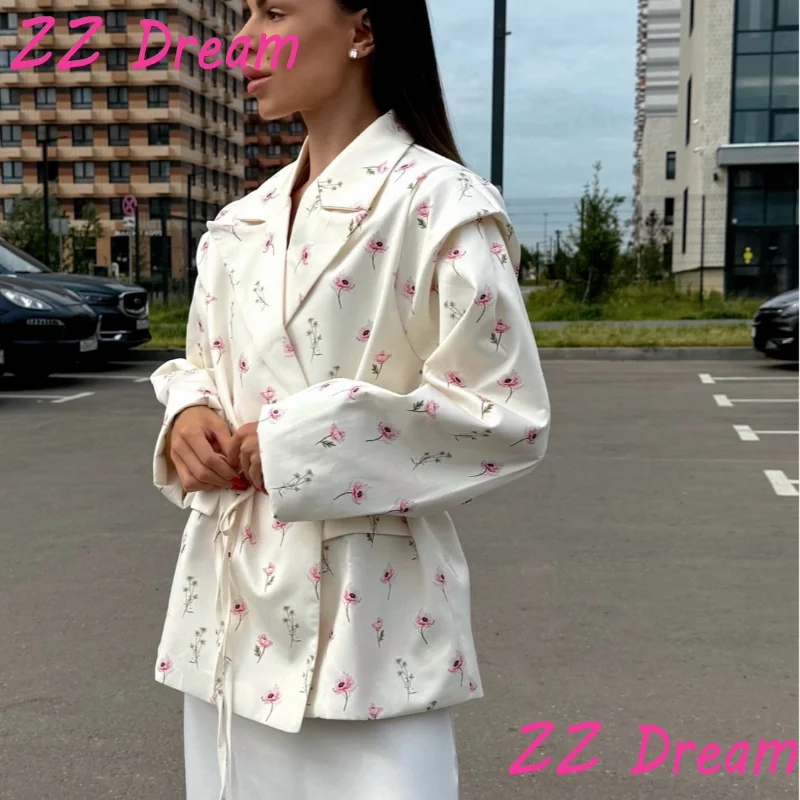 2025 Office Lady Solidna marynarka z klapami dla kobiet Oversize Karbowane jednorzędowe kurtki na ramię Kurtki z długim rękawem Topy