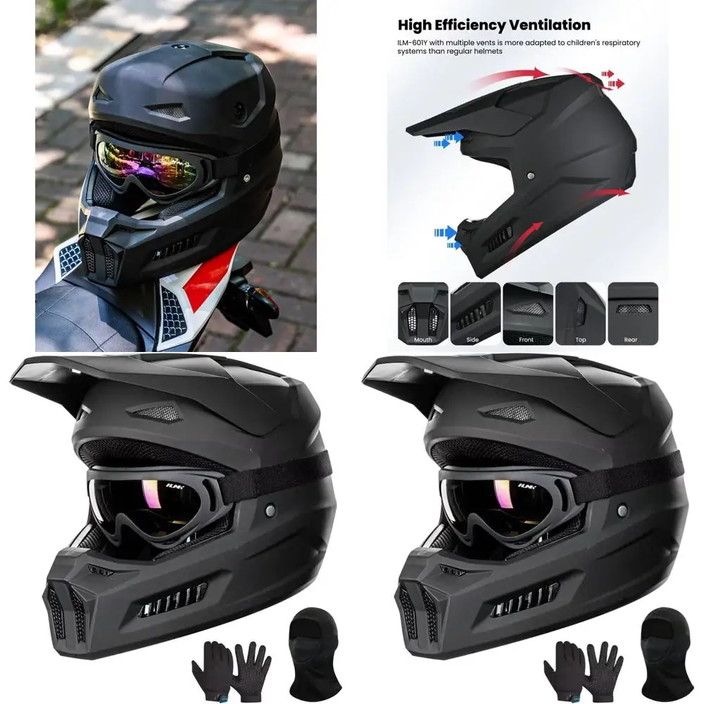 

Youth Dirt Bike Helmet with Goggles, Gloves & Mask for Kids ATV, Motocross, BMX - Matte Black, Youth-Small