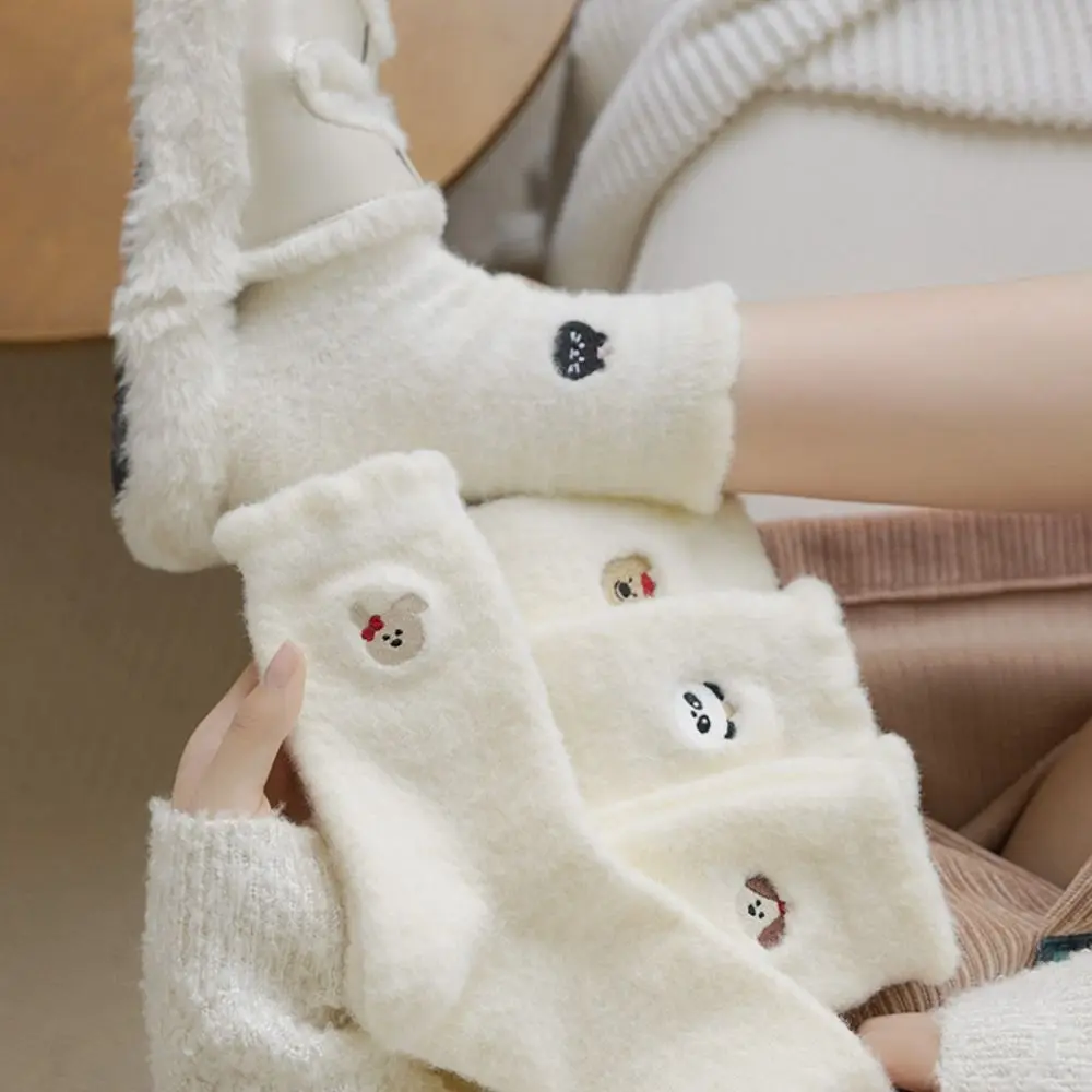 Cute Cartoon Mink Velvet Socks Anti-slip Thermal Floor Plush Sock Thicken Winter Warm Fluffy Mid Socks