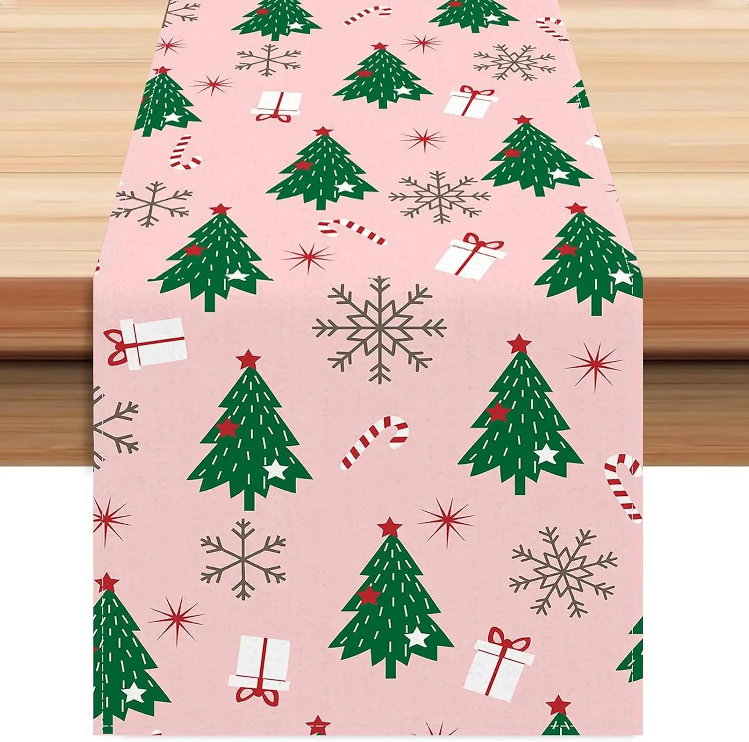 Christmas Snowflakes Xmas Tree Linen Table Runner Party Decor Winter Holiday Kitchen Dining Table Runner Christmas Decorations