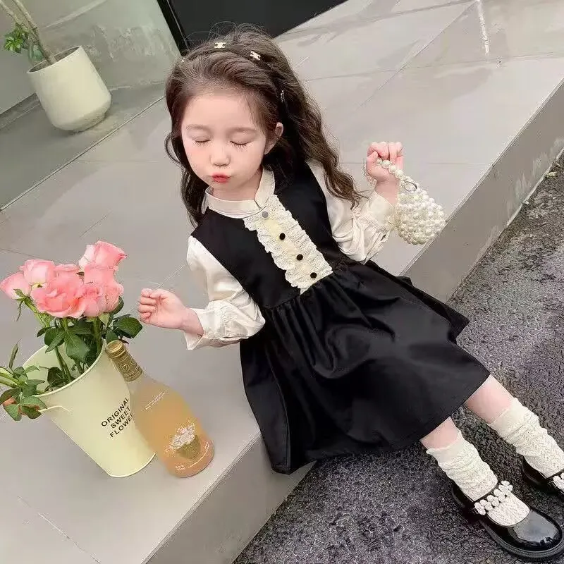 Children Temperament Fashion Dresses Autumn Girls Sweet Princess Dresses Long-sleeved Skirts Children Dresses 3-8 Years Old