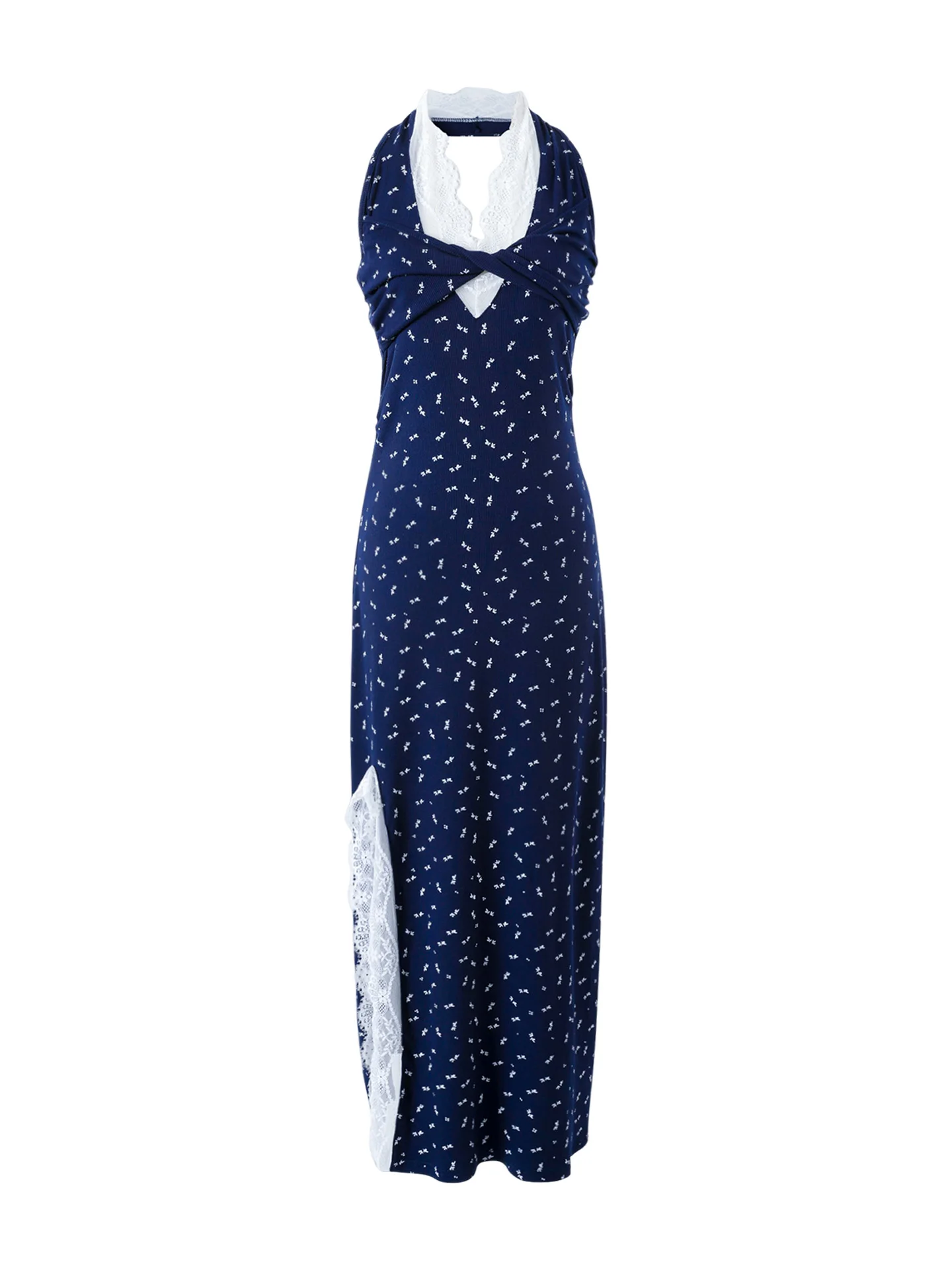 Floral Lace ter Ne Strap Dr Women's Summer New Pure Desire Wind Long Split Skirt Korean Sle High Waist Polyester Fiber