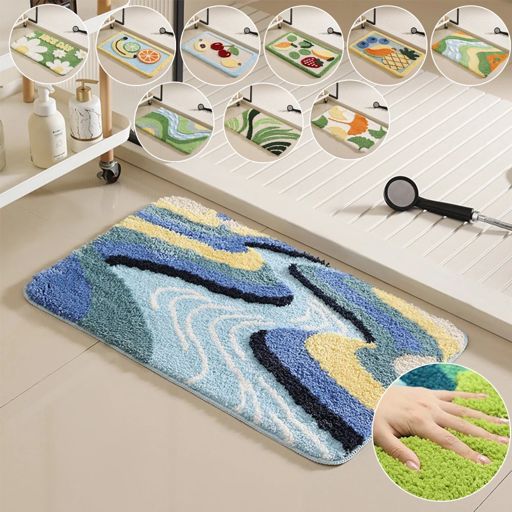 

Flocking Floral Bath Mat Bathroom Rug Absorbent Non-slip Floor Foot Mats Quick Dry Shower Carpet Toilet Pad Doormat 침실러그 バスマット
