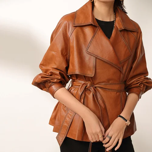 Coat Women's Sheepskin Genuine Leather Jacket Women 2023 Spring Autumn Vintage Biker Motorcycle Jacket Veste Cuir Femme