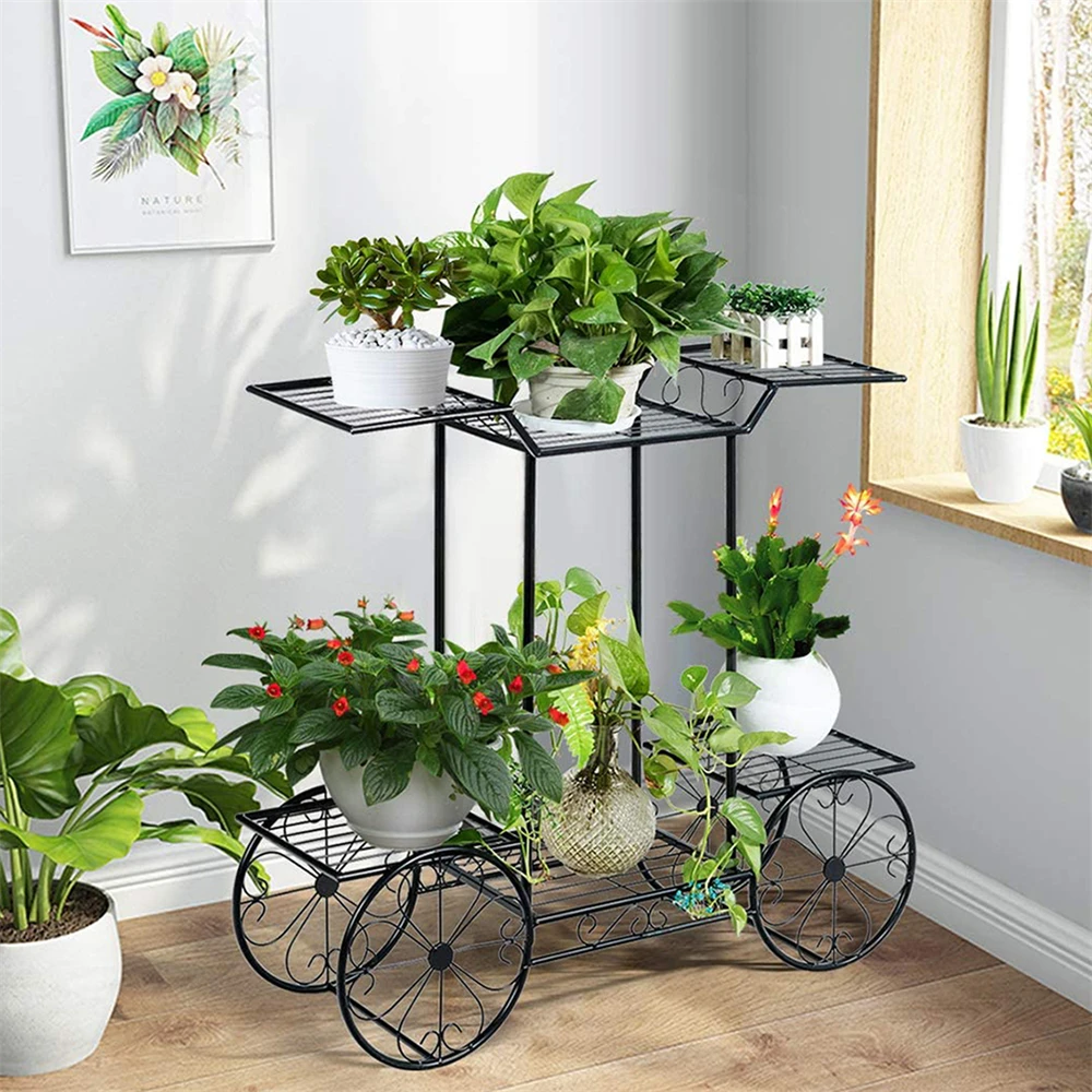 Large Metal Plant Stand Indoor 6 Tier Garden Cart Plant Holder Wrought Iron Plants Display Shelf Rack Outdoor Decorating Garden