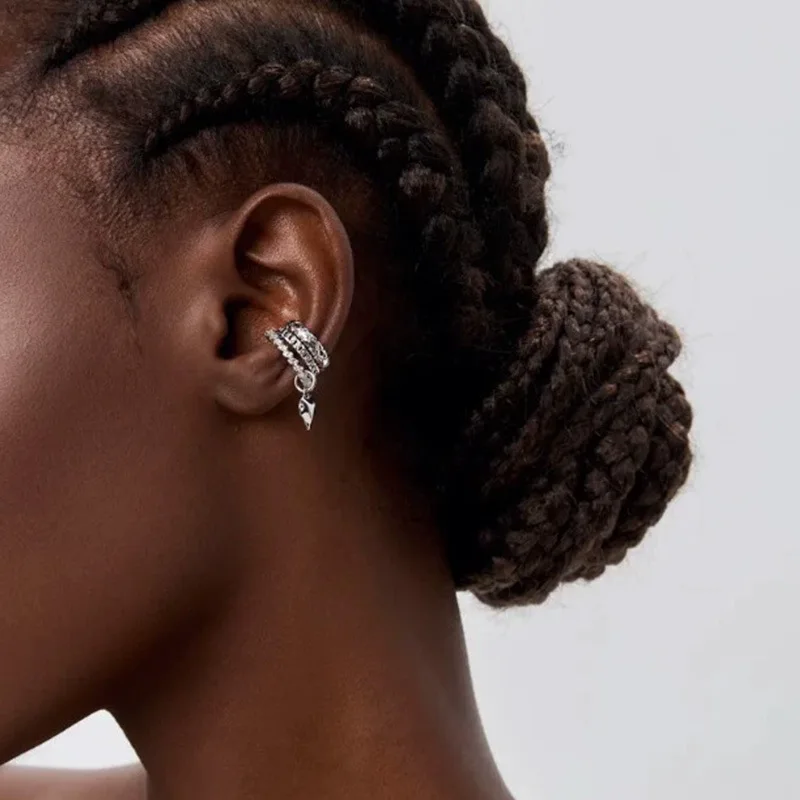 Lats vintage romântico coração pingente clipe brincos para mulher sem piercing multi-camada corrente orelha manguito gota de água lágrima jóias