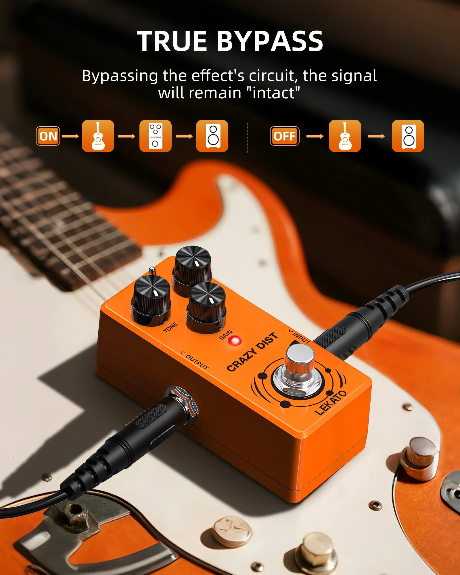 

LEKATO Crazy Distortion Pedal — винтажная современная педаль с высоким коэффициентом усиления, управление скульптуровкой басов, для одиночных и ритмических игр