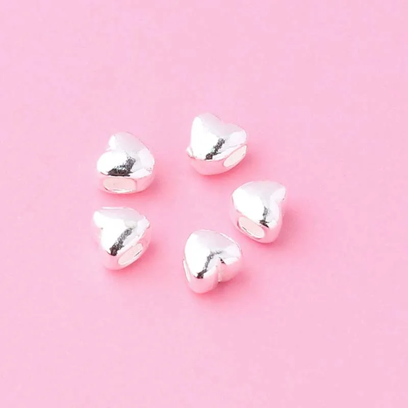 Genuine Real Pure Solid 925 Sterling Silver Heart Spacer Beads Loose Bead Small Hearts DIY Jewelry Making Findings