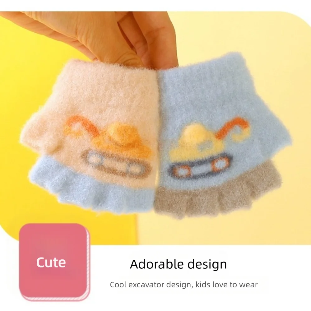 

New Cute Cartoon Children's Gloves Knitted Windproof Half-finger Mitten Cold Proof Warm Gloves Autumn Winter