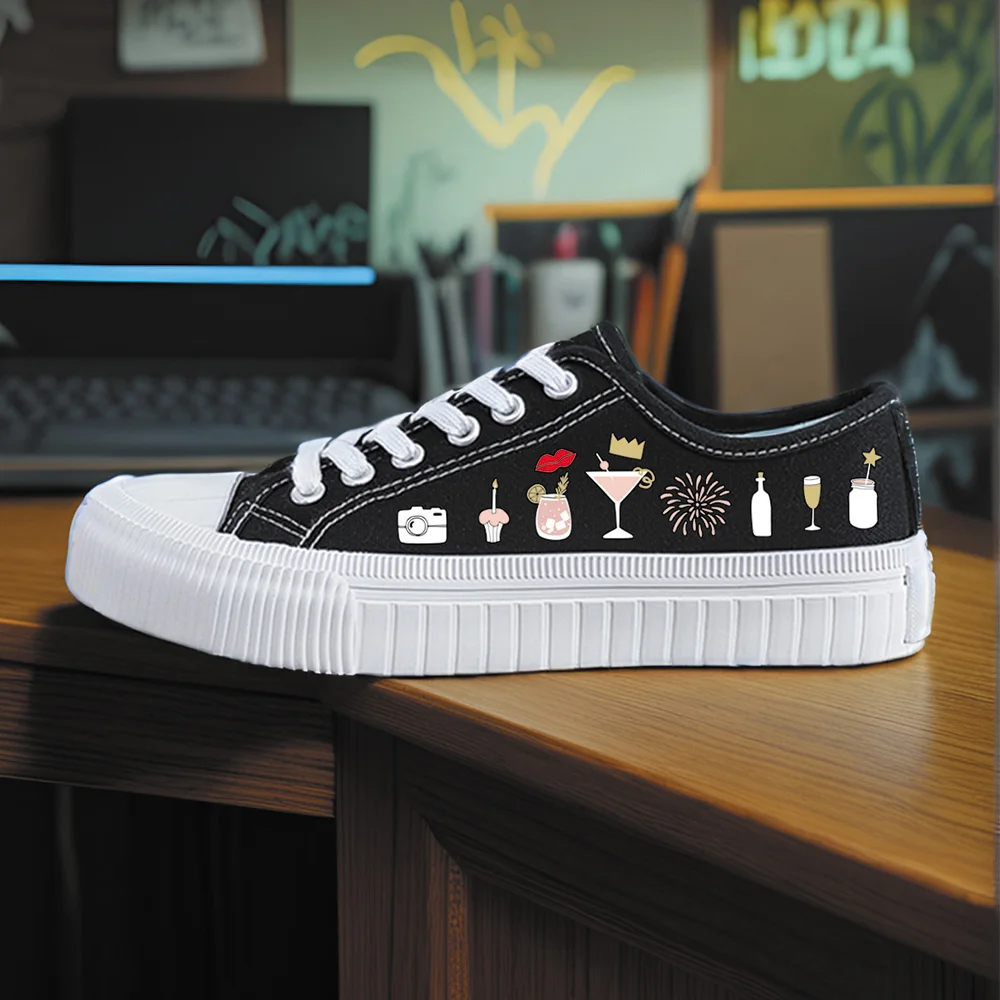 

Women's Sports Shoes Student Sports Enthusiasts Spring and Summer Women's Canvas Shoes Wine Glass Fireworks High-Top Round Toe Flats Bottom Breathable Vulcanized Shoes Digital Printing Women's Shoes