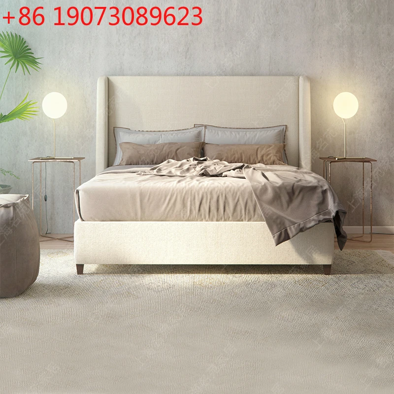 

Американская простая тканевая двуспальная кровать из цельного дерева, модная кровать для маленькой квартиры, французская легкая роскошная мягкая сумка-кровать