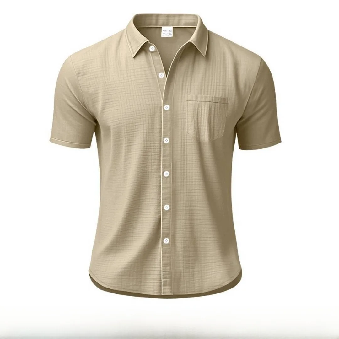 

Loose Casual Short Sleeve Linen Shirt Men's Summer Shirt Pure Color Spread Collar American Style Shirt Youth Summer Warmth