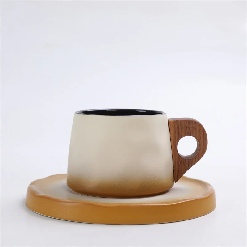 

Creative kiln handmade cappuccino cup, coarse pottery with saucer, espresso cup, ceramic ceramic coffee cup for tea and milk