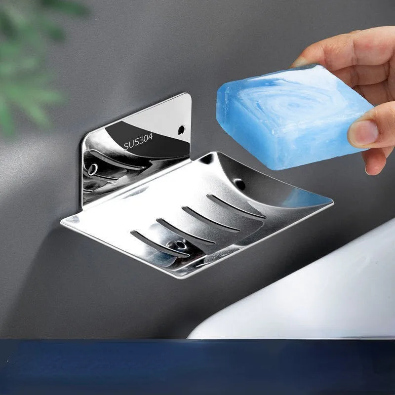 

304 Soap Box Soap Dish Stainless Steel Non Perforated Black Bathroom Drain Room Soap Dish Wall Mounted Shelf