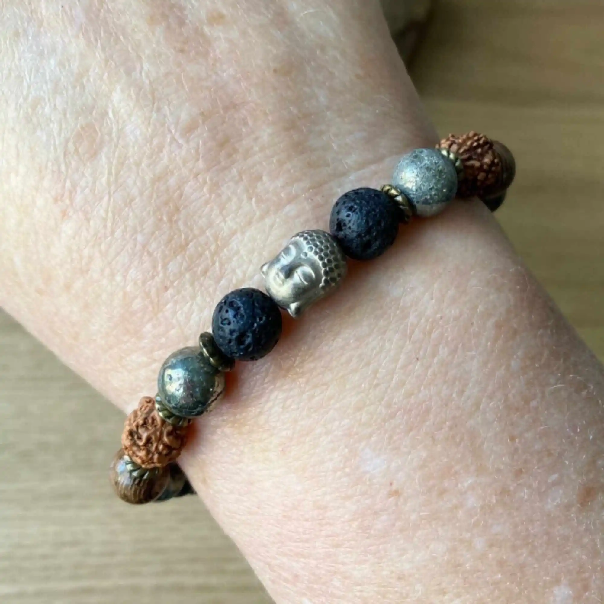 

8mm Lava Rock Pyrite Wenge Wood Rudraksha Seeds Buddha bracelet Chakra Wristband Colorful Bless Seven Chakras Energy Women Yoga