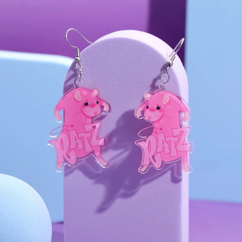 Pink Mouse Ratz Ear Pendants Cartoon Cute Rat Earring Fashion Trendy Ear Accessories Drop Earrings Jewelry Gift for Friends