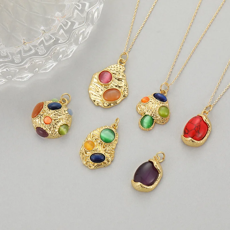 

Fashion Colorful Natural Turquoise Pendant DIY Necklace Mushroom Bean Charm 18K Gold Plated Color Preserved Jewelry Accessories