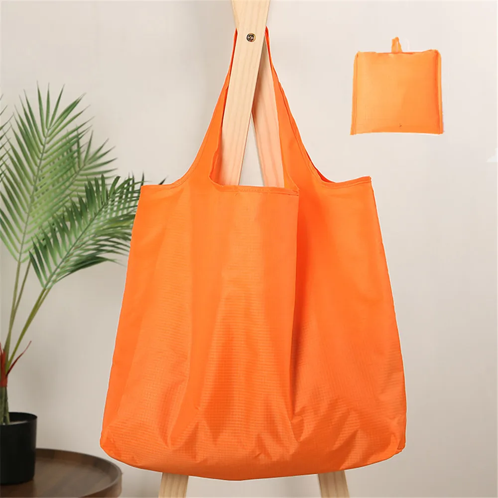 Eco-Friendly Folding Shopping Bag Waterproof Reusable Shoulder Handbag for Travel Grocery Fashion Pocket Tote Solid Color Bag