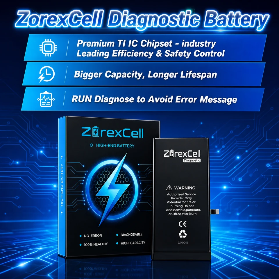 Batería de diagnóstico de alta capacidad ZoreXcell para iPhone 13, 13 mini, 13 Pro, 13 Pro Max, sin mensaje emergente de repuesto 3
