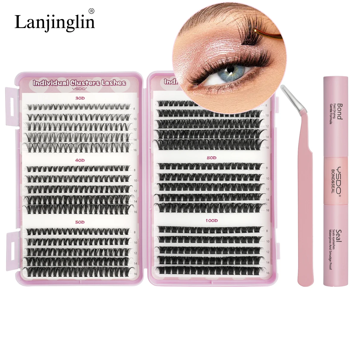 

DIY Eyelash Extension Kit 30/32 Rows Individual Lashes Cluster Set 8-16mm Mix Lash Clusters with Lash Bond and Seal Makeup Tools