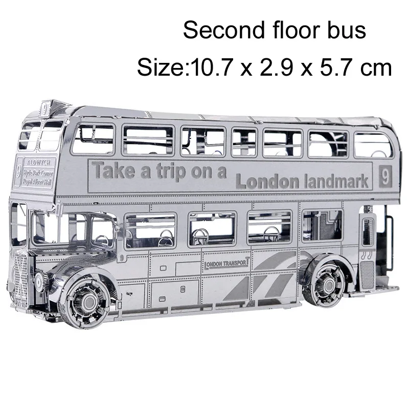 Silver/Color Metal 3D Puzzle DIY Model Classic Car Double-decker Bus Hand Made Assembly Motorcycle Children's Puzzle Gift Toy
