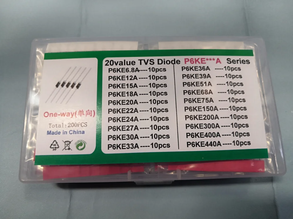 200PCS=20values*10pcs TVS Diode Kit P6KE6.8 To 440 A/CA  12/15/18/20/22/24/27/30/33/36/39/51/68/75/150/200/300/400 Transistor