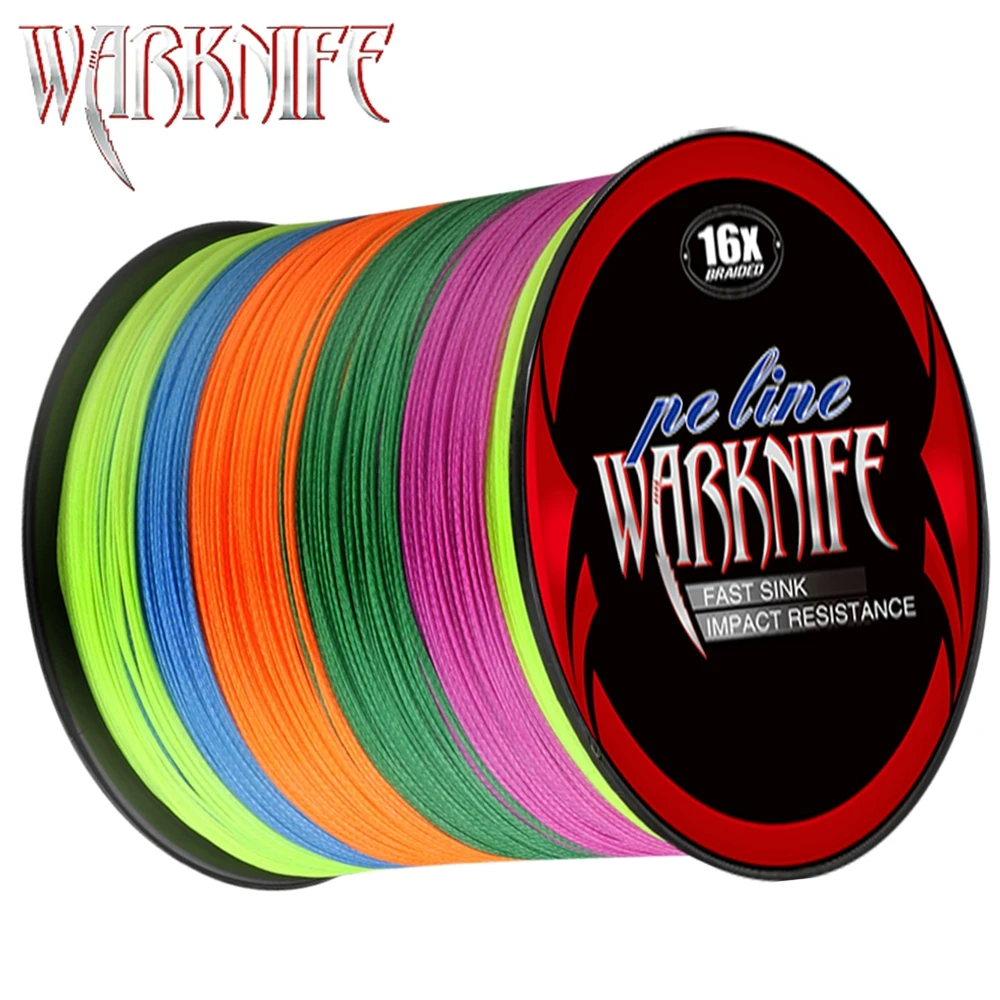Warknife 16 Strands 100M - 2000M Hollow Core PE Braid Extreme Japan Braided PE Line 20LBs-500LBs Fishing Assist Line Multicolor