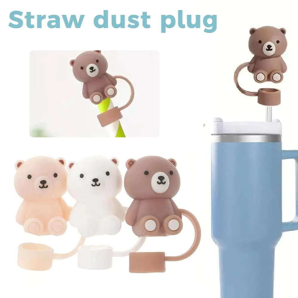 10mm Straw Cover 1/3Pcs For Stanley Cup Cute Teddy Bear Silicone Straw Plug Straw Dust Cover 2024