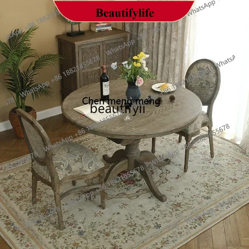 

z183 YH55 Y American all solid wood round dining table, a set of retractable retro oak dining table and chairs for home use