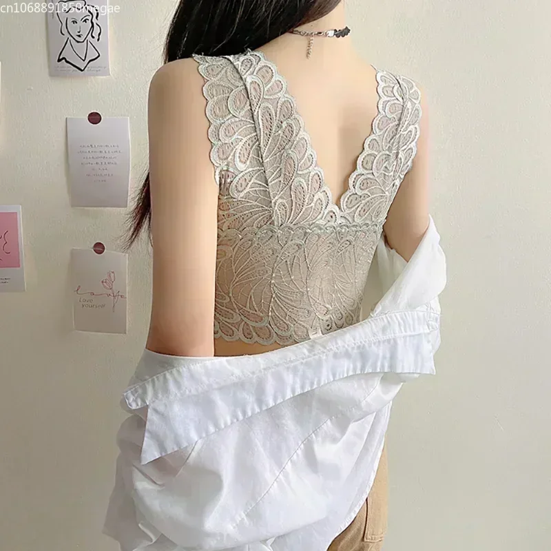 Zintegrowane seksowne koronkowe biustonosze dla kobiet Bralette wyściełany biustonosz Push Up kobiece bezszwowe jednoczęściowe bielizna bez ramiączek w jednolitym kolorze