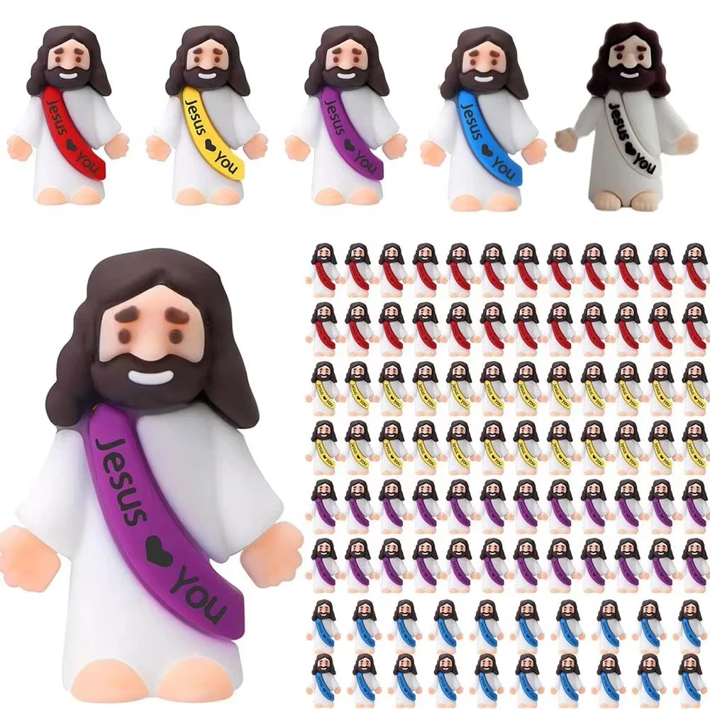 Lots Miniature Jesus Ornaments Toy PVC Desktop Religious Figures Jesus Ornaments Easter Hanukkah Christian Decorations Gifts