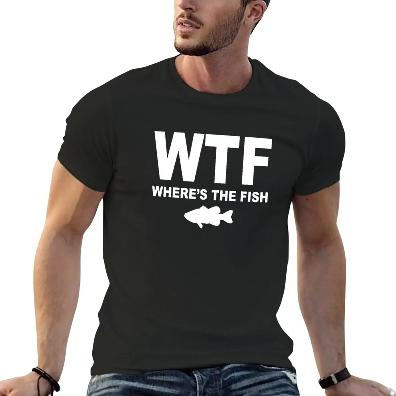 

WTF - where's the fish T-Shirt anime stuff basketball graphic tees T-shirts for men cotton