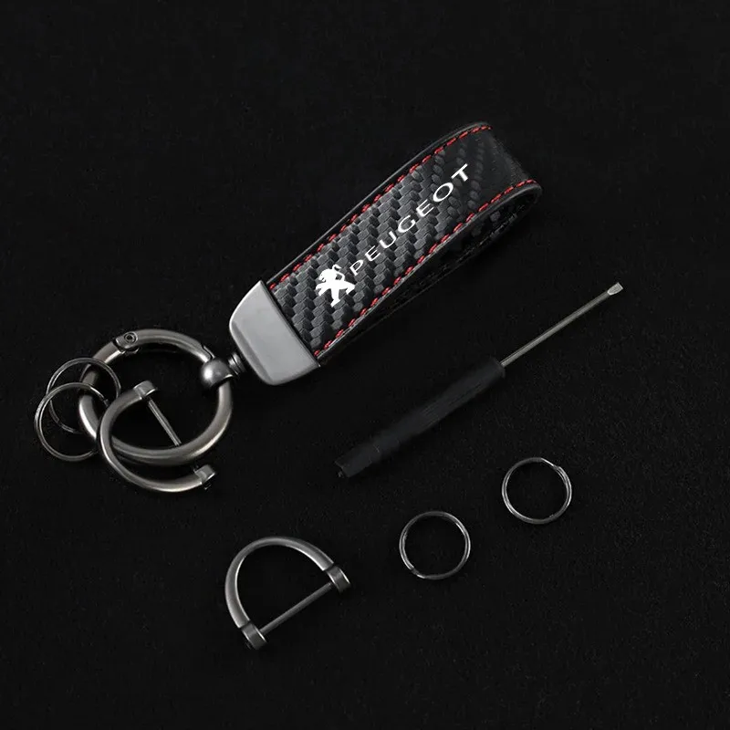 Carbon Fiber Car Styling Keychain Auto Pendant Key Chain Ring Gift For Peugeot 206 207 307 3008 2008 308 406 407 408 508 301 208