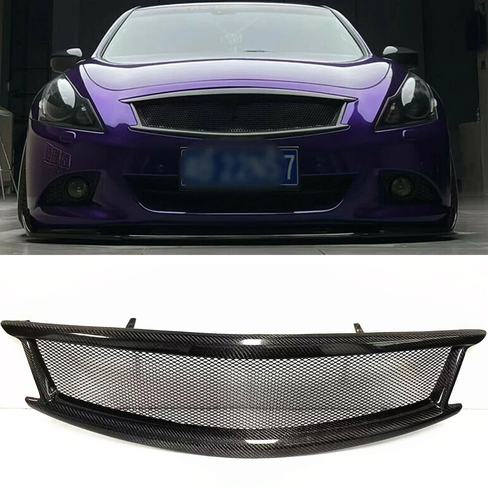 

New！ For Infiniti G G37 Nissan Skyle 4 Door 2010-2014 Grill Front Grille Carbon Fiber Honeycomb Style Car Upper Bumper Hood Mesh