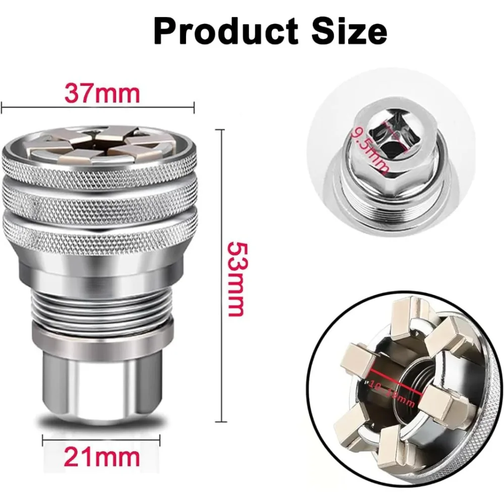 Universal-Steckschlüsselsatz (7-19mm 9-21mm 9-27mm 11-32mm) Super-Steckschlüssel zum Lösen aller Schrauben mit 3/8" 1/2" Bohrmaschinen-Adaptern – Detail 1