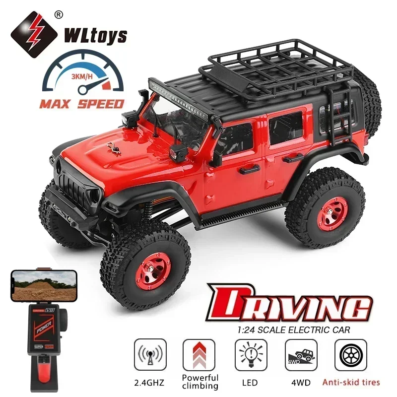 Wltoys 2428 1:24 Mini RC Car 2.4G With LED Lights 4WD Off-Road Electric Crawler Vehicle Remote Control Truck Toy for Children