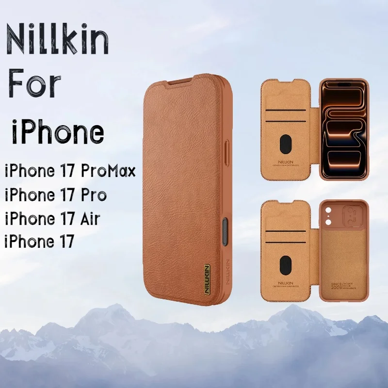 NILLKIN para iPhone 17 Pro Max funda Qin Pro Funda de cuero con tapa bolsillo para tarjetas para iPhone 17 Air para iPhone 17 cubierta con soporte para lente
