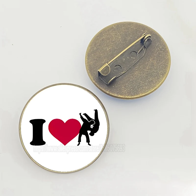 Hot selling I Love Judo Brooch Judo Karate Taekwondo Enthusiasts Glass Cabochon brooch Pin Club Gift - view 5